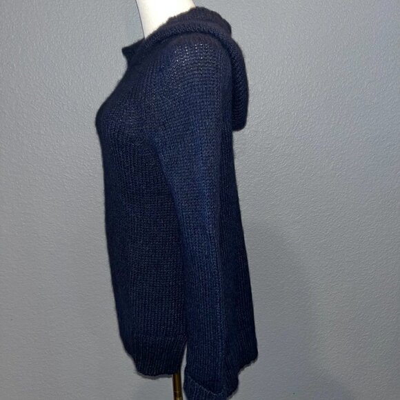 SEAFARER Made in Italy Alpaca Wool Blend Hooded Navy Long Sleeve Sweater EUC -S - Picture 3 of 8